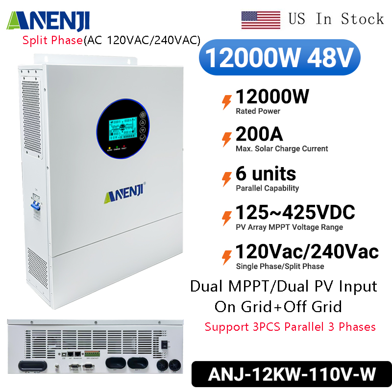 Off Grid Solar Inverter 48V 6000W - ANENJI Split Phase 12KW 48V Hybrid
