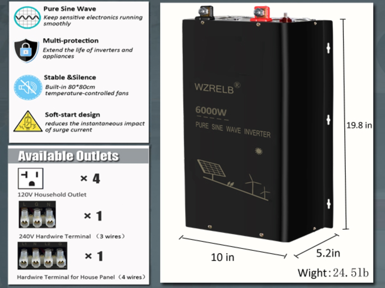 Off Grid Solar Inverter 48V 6000W - 6000W Off Grid Split Phase Pure